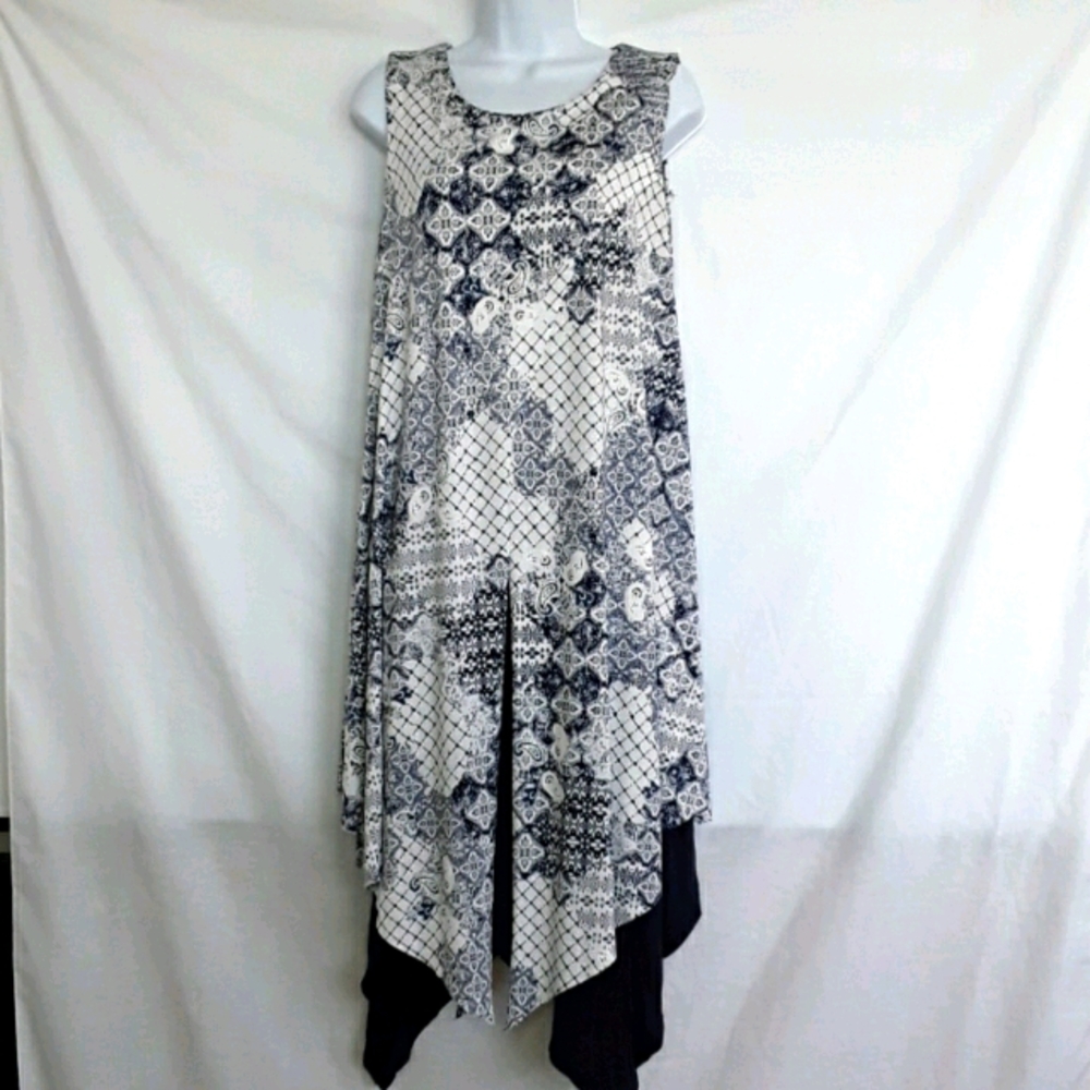 Kaktus Layered Asymmetric Floral Print Dress Large